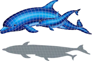 Artistry In Mosaics Dolphin Pair with Shadow (New) Porcelain Pool Design 40" x 60"